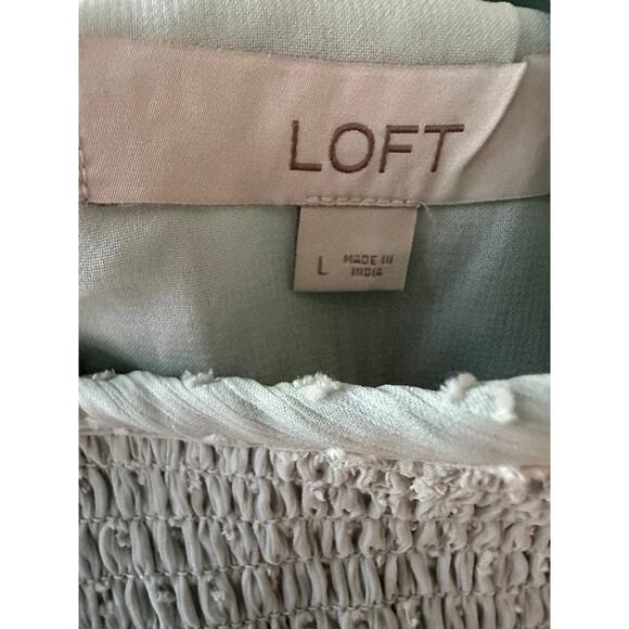Loft | Dot Smocked Flutter Sleeve Swing Top Seafoam Green | Size Large - Picture 8 of 10